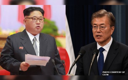 <p>North Korean leader Kim Jong Un (left) and South Korean President Moon Jae-in (right) </p>